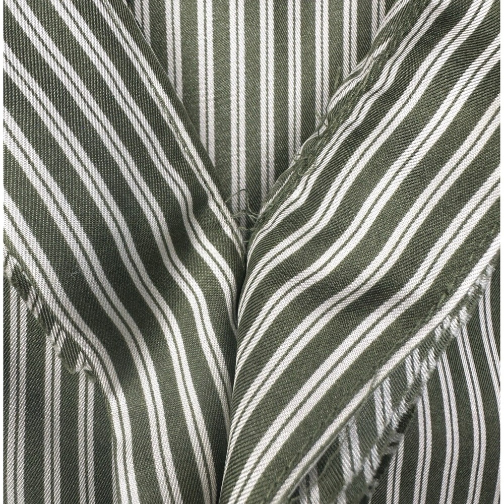 BCBGMAXAZRIA 100% Silk Striped Blouse Patina Green‎ Ruffle V-Neck Small NWT Flaw - Picture 8 of 16